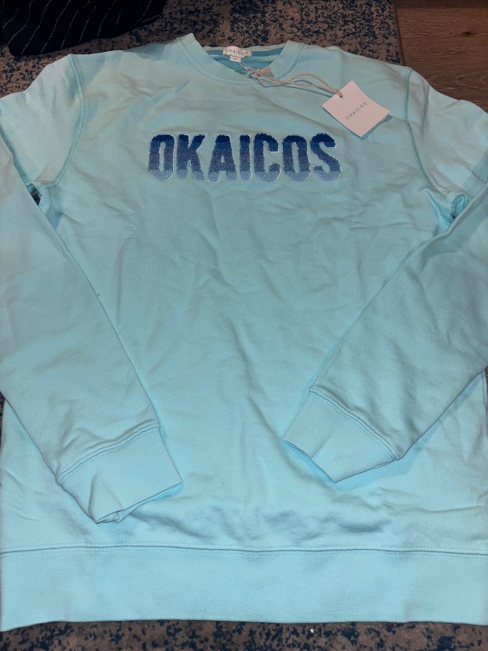 OKAICOS Light Aqua Crewneck Sweatshirt with Ombre Logo